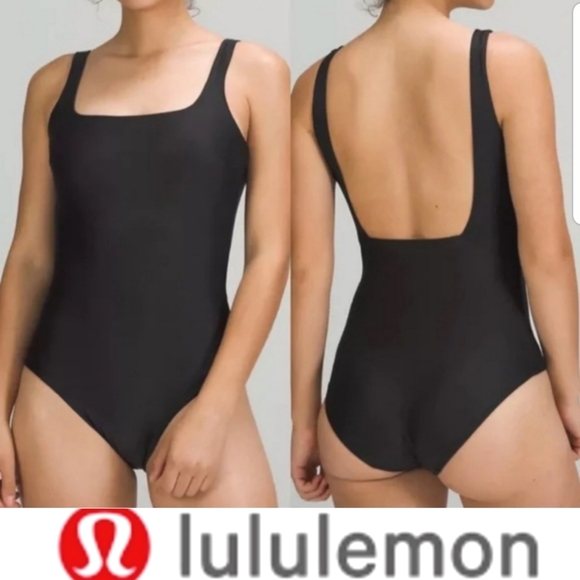 Lululemon Waterside Square Neck One Piece Swim Bikini Black Athletic NWT sz 8 - Picture 3 of 12